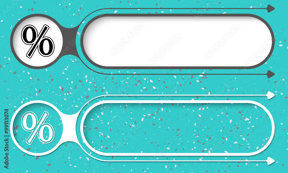 Poster two abstract buttons with arrows and percent symbol