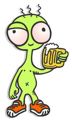 funny alien drink beer