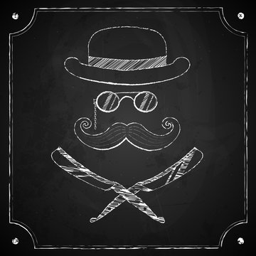Barber glasses. Vector illlustration. Chalk board. Logo for barber shop.