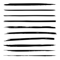 Collection or set of black paint hand made creative brush strokes