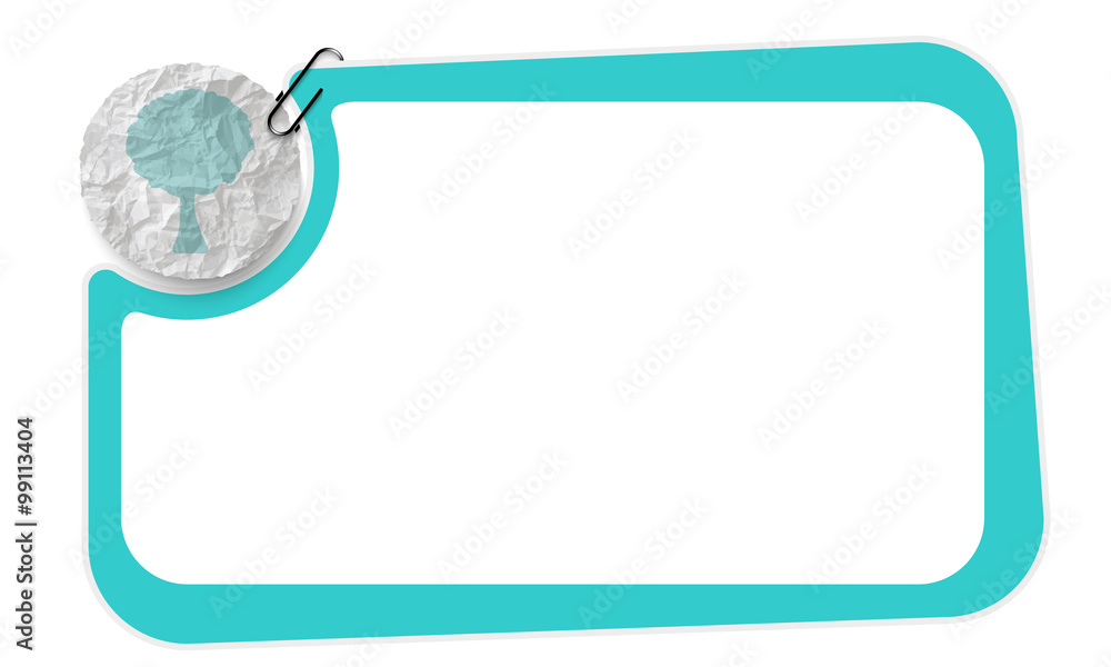 Poster frame and crumpled slip of paper and a tree symbol