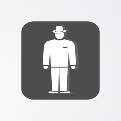 Businessman web icon. Boss simbol.  White silhouette on dark grey background. Vector illustration