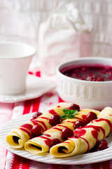  pancakes with cherry sauce