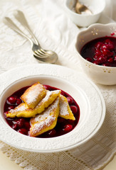 semolina pancakes  with  cherry kissel.