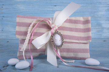 Wedding favor on old wooden table