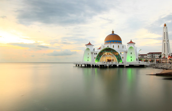 Strait mosque during sunset