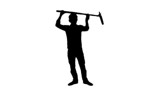 Boom microphone audio silhouette man - 1080p. Silhouette of a man holding a boom microphone for a shooting - Full HD