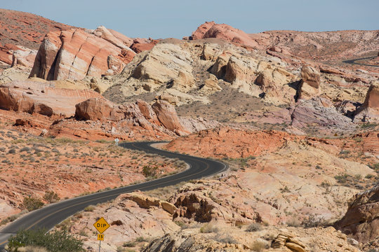 Valley of Fire, Strasse, Wüste, Farbig, Nevada,Tag, Sommer, USA