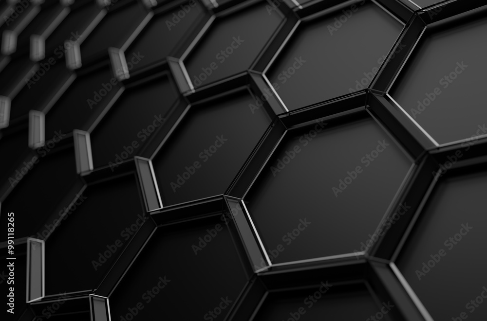 Poster abstract 3d rendering of surface with hexagons.