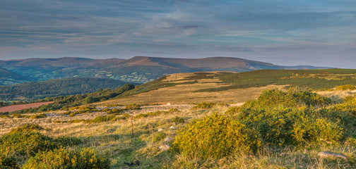 Panorama of black mountains view from Llangynidr Mountain in the