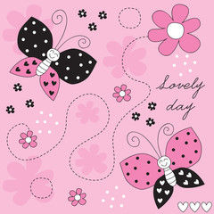 butterfly and flower vector illustration