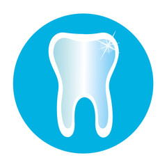 Tooth icon in a blue circle. Dental care icon symbol vector image