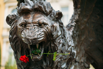 Winged Lion Memorial in Prague Czech Republic.