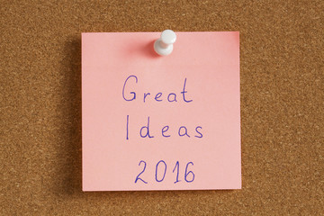 Sticky note with text great idea 2016