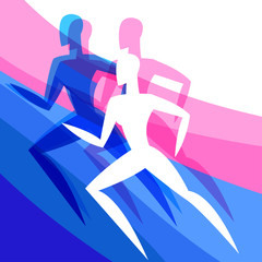 Background with abstract stylized running women. Sport concept for advertising, branding, illustration