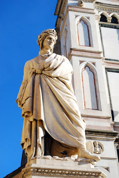 FLORENCE, ITALY - NOVEMBER, 2015: Monument of Dante Alighieri, poetry, Santa Croce square