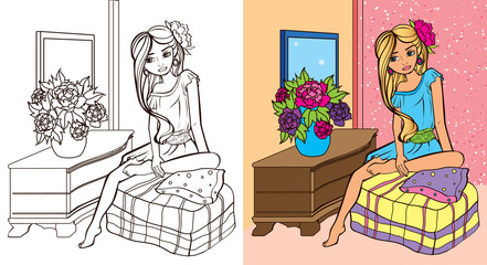 Colouring Book Of Girl In Room