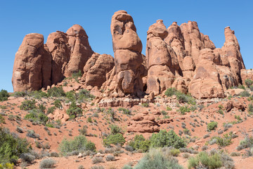 Fototapeta premium Arch Nationalpark, Steinbögen, Delicate Arch, Double Arch, Landscape Arch, Double Arch, Utah, Moab, Tag, USA, Sommer