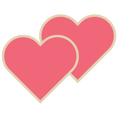 two pink hearts symbol, isolated vector on white background