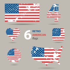 Collection of retro american flags in different shapes