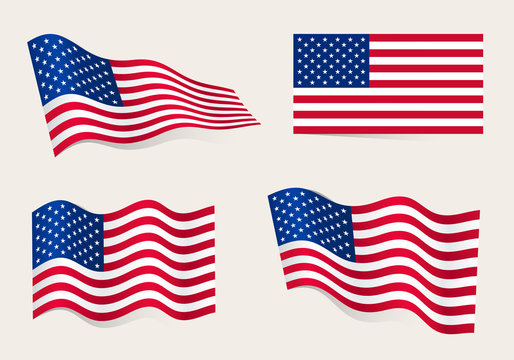 Collection of american flags in the wind