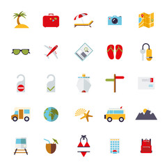 Flat Design Travel and Vacation Icon Set