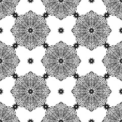 Seamless background with mandala. Vintage geometric textures. Lace pattern. Decorative background for card, web design and etc.