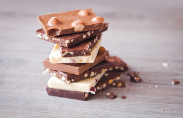 Pieces of chocolate on the table