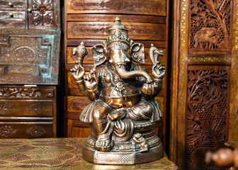 Bronze statue of Hindu god Ganesh On Indian Market