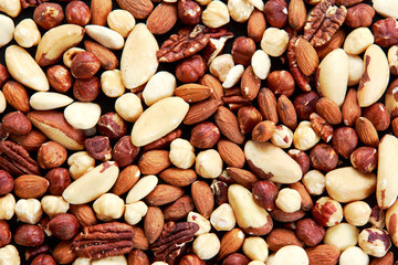 mix  of nuts. view from top. background