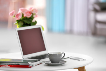 Comfortable workplace at home with laptop