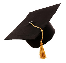 Black student hat, isolated on white