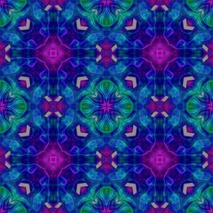 Seamless pattern with abstract motif like a kaleidoscope. Abstract psychedelic kaleidoscope of color in the theme.