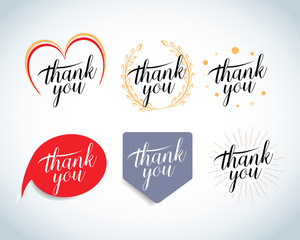 Thank you vintage labels, cards, badges, t-shirt apparel,  design set. isolated Vector illustration.