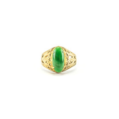 Closeup old green jade ring isolated on white background