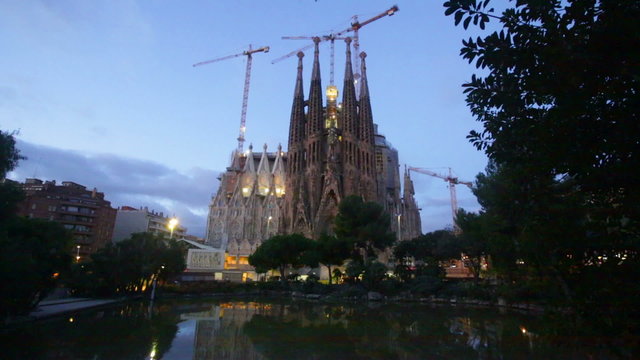 BARCELONA, SPAIN - NOVEMBER 23, 2015: Sagrada Familia in evening time. Barcelona, Spain. 