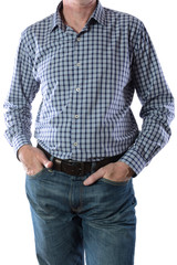 man in jeans and ckeckered shirt