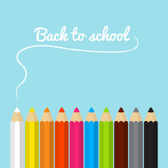 Back to school card with colored pencils in flat design