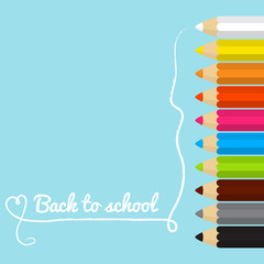 Back to school card with colored pencils in flat design