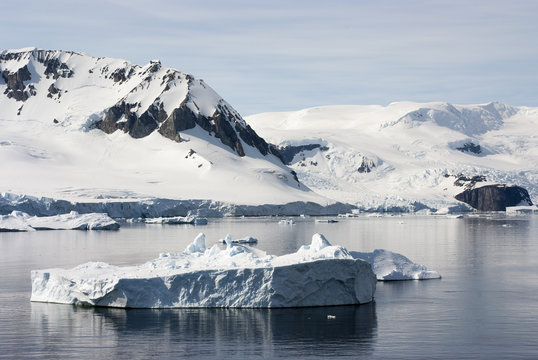 Antarctica - Wonderful Landscape With Icebergs And Blue Sky