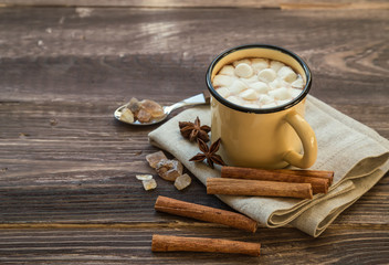 Mug filled with hot chocolate and marshmallows