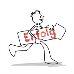 Erfolg - großer roter Pfeil - Person Mensch Mann Junge läuft schnell zum Sieg - Zeichnung Catoon Illustration - schwarz rot