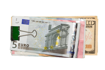 dollars and euro isolated on white background