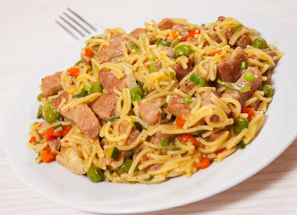 pasta with meat and vegetables mix