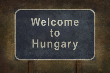 Welcome to Hungary roadside sign illustration