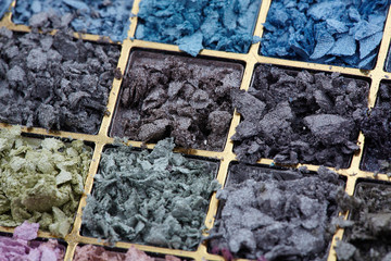 eyeshadows palette in cold tones close up