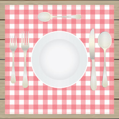 Table setting, etiquette. Plate, fork, spoon, knife, table-napki