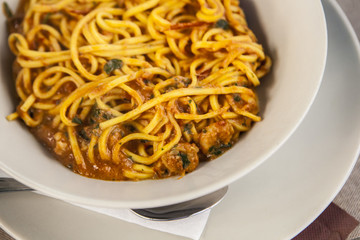 Eggplant and minced meat of pasta