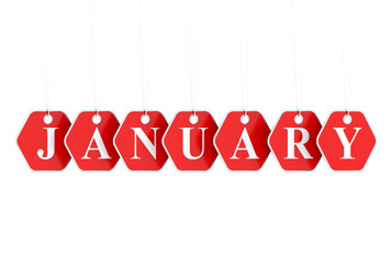 January text on red labels isolated on white