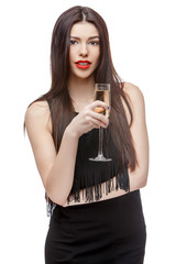 Young celebrating woman black dress